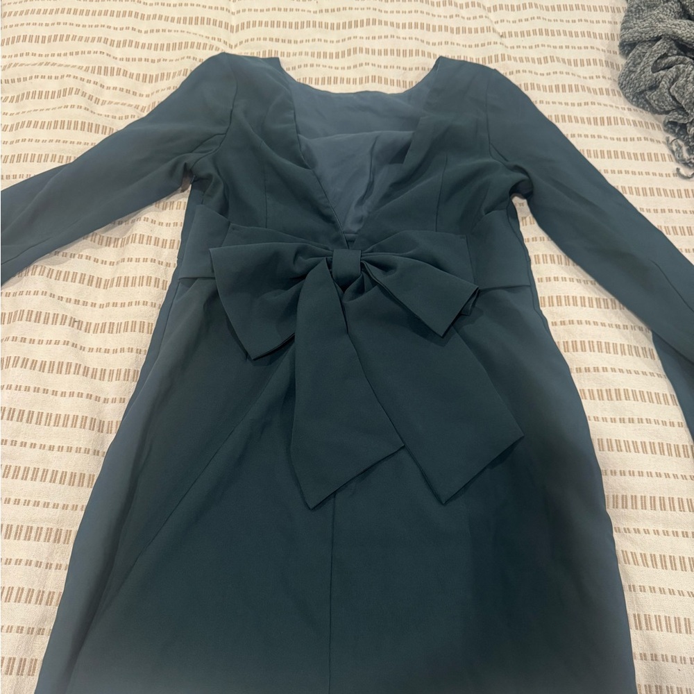 Lulu's Teal Long Sleeve Dress with Bow